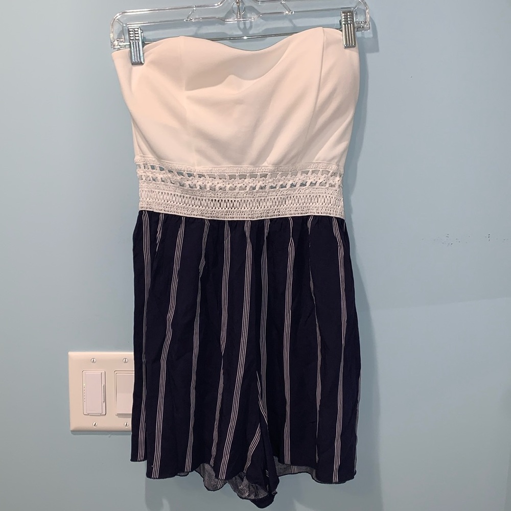 Street Wear Society Navy Blue & White Strapless Romper Size M